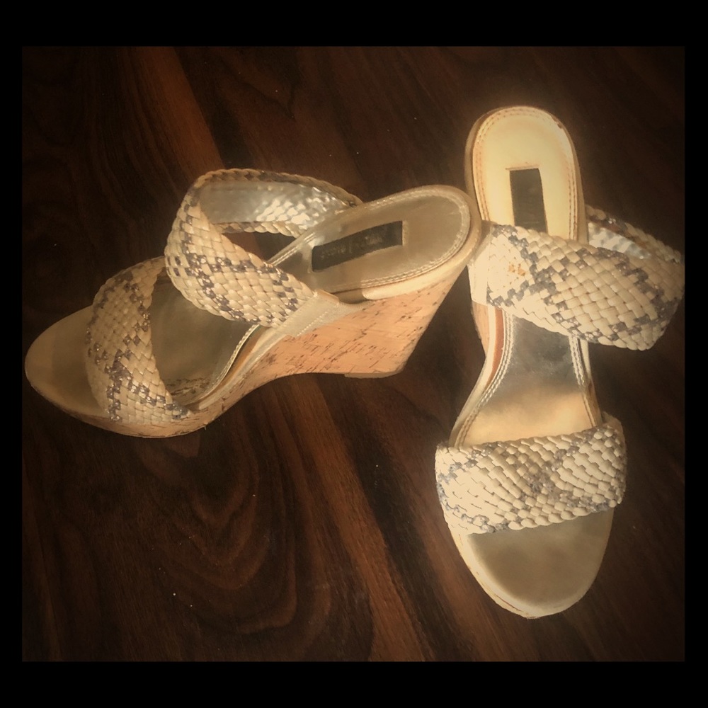 White House Black Market Wedge Snakeskin Sandals 7